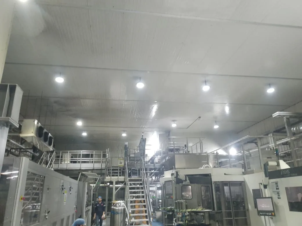 Lotte Akhtar Beverages production floor with Crest LED Tri-Proof lighting